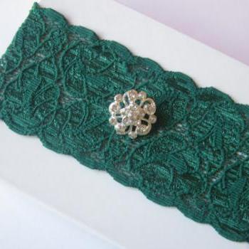 Simply Chic Bridal Garter - Green - Last piece of this lace - Special Offer 40% Off
