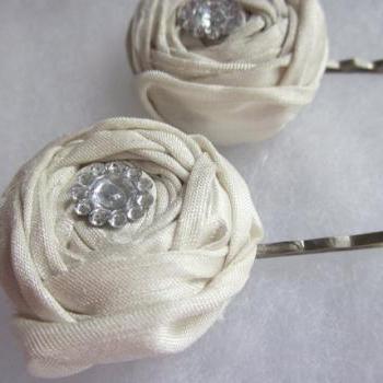 Ivory Silk Rosebud Bridal Hair Clip